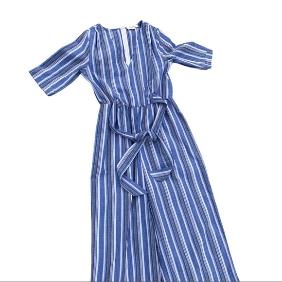 Rebellion Again Light Blue White Striped Tie-in-Front 3/4 Sleeve Jumper Romper M - Picture 2 of 11